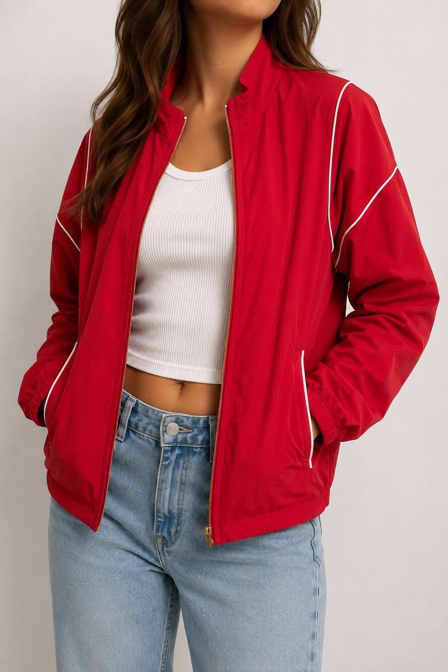 Vintage Y2K New Balance Red Full Zip Track Jacket White Piping Women's L